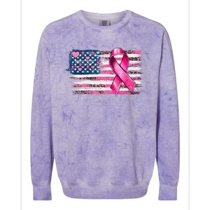 American Flag Pink Ribbon Breast Cancer Awareness Warriors Colorblast Crewneck Sweatshirt