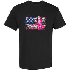 American Flag Pink Ribbon Breast Cancer Awareness Warriors Garment-Dyed Heavyweight T-Shirt