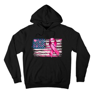 American Flag Pink Ribbon Breast Cancer Awareness Warriors Hoodie