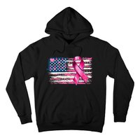 American Flag Pink Ribbon Breast Cancer Awareness Warriors Hoodie