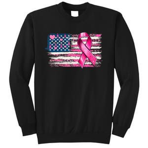 American Flag Pink Ribbon Breast Cancer Awareness Warriors Sweatshirt