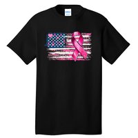 American Flag Pink Ribbon Breast Cancer Awareness Warriors Tall T-Shirt