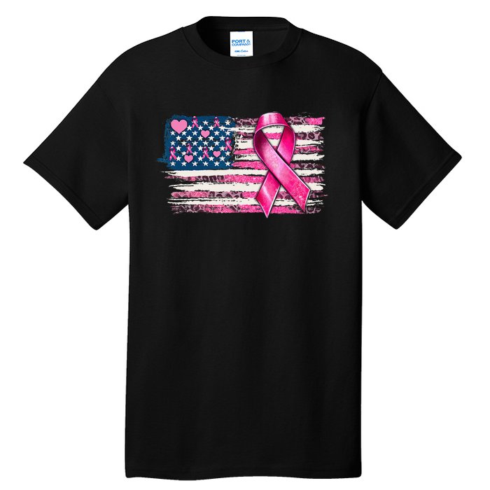 American Flag Pink Ribbon Breast Cancer Awareness Warriors Tall T-Shirt