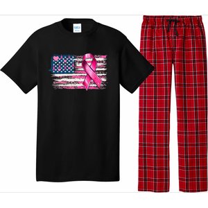 American Flag Pink Ribbon Breast Cancer Awareness Warriors Pajama Set