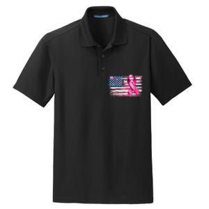 American Flag Pink Ribbon Breast Cancer Awareness Warriors Dry Zone Grid Polo