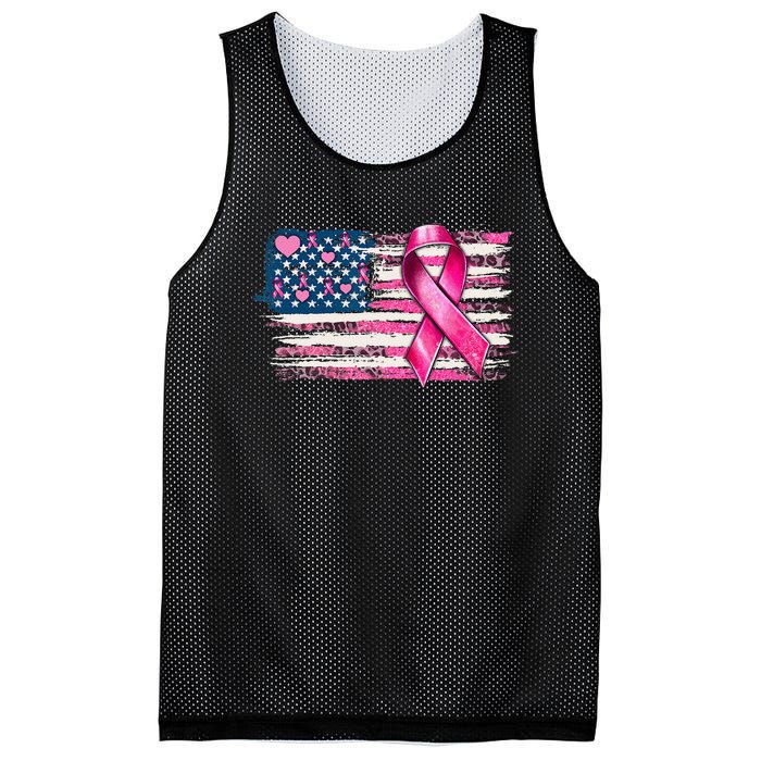 American Flag Pink Ribbon Breast Cancer Awareness Warriors Mesh Reversible Basketball Jersey Tank