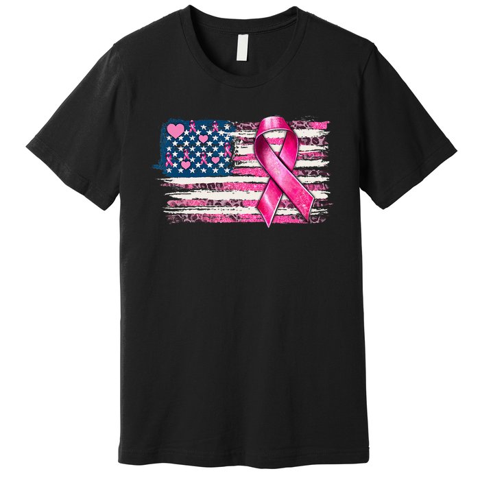 American Flag Pink Ribbon Breast Cancer Awareness Warriors Premium T-Shirt