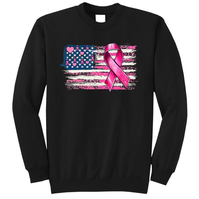 American Flag Pink Ribbon Breast Cancer Awareness Warriors Tall Sweatshirt