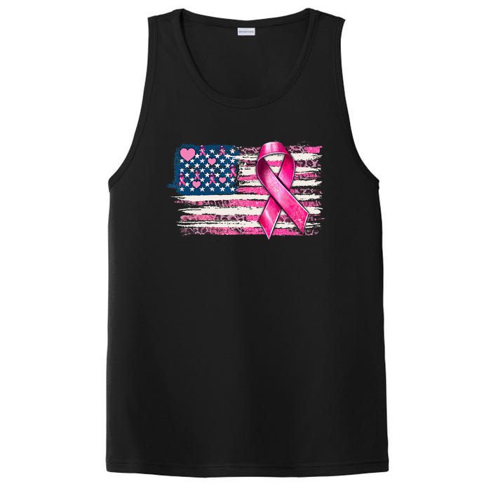 American Flag Pink Ribbon Breast Cancer Awareness Warriors PosiCharge Competitor Tank