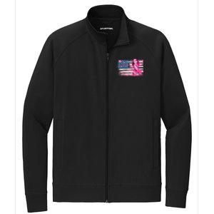 American Flag Pink Ribbon Breast Cancer Awareness Warriors Stretch Full-Zip Cadet Jacket