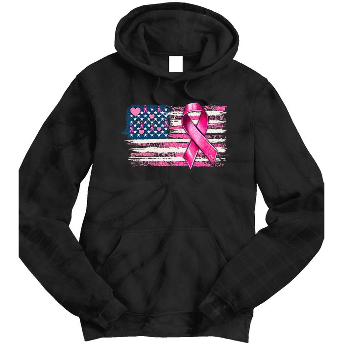 American Flag Pink Ribbon Breast Cancer Awareness Warriors Tie Dye Hoodie