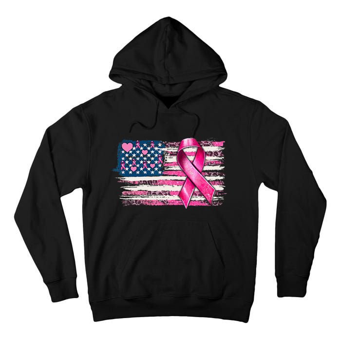 American Flag Pink Ribbon Breast Cancer Awareness Warriors Tall Hoodie