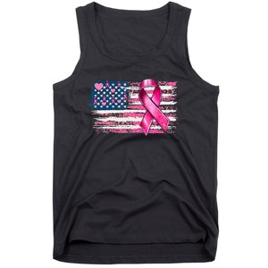 American Flag Pink Ribbon Breast Cancer Awareness Warriors Tank Top