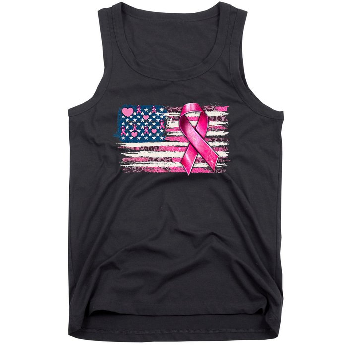 American Flag Pink Ribbon Breast Cancer Awareness Warriors Tank Top