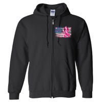 American Flag Pink Ribbon Breast Cancer Awareness Warriors Full Zip Hoodie