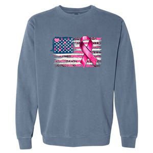 American Flag Pink Ribbon Breast Cancer Awareness Warriors Garment-Dyed Sweatshirt