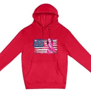 American Flag Pink Ribbon Breast Cancer Awareness Warriors Premium Pullover Hoodie