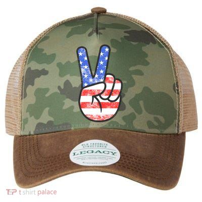 American Flag Peace Sign Hand 4th Of July Legacy Tie Dye Trucker Hat
