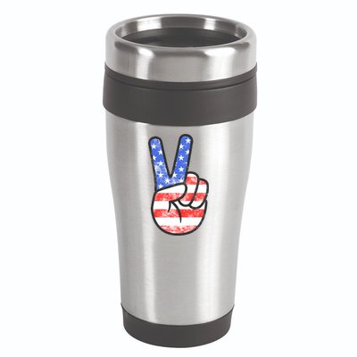 American Flag Peace Sign Hand 4th Of July 16oz Travel Tumbler