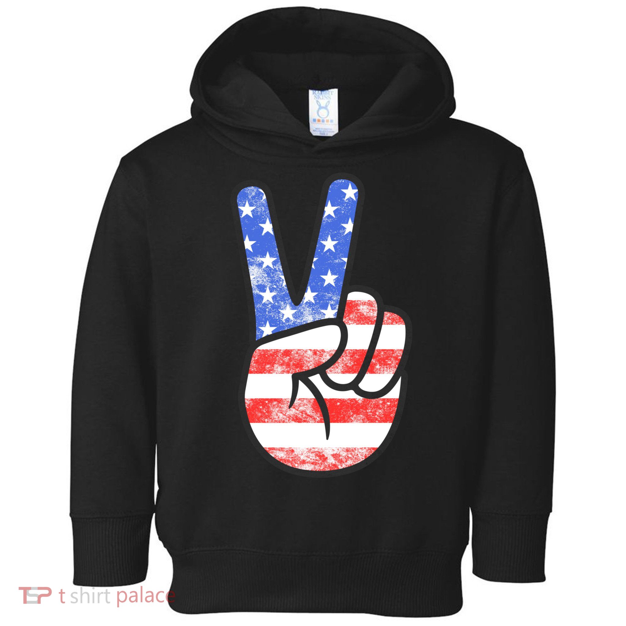 American Flag Peace Sign Hand 4th Of July Toddler Hoodie