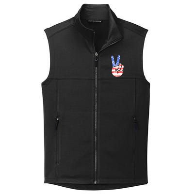 American Flag Peace Sign Hand 4th Of July Collective Smooth Fleece Vest