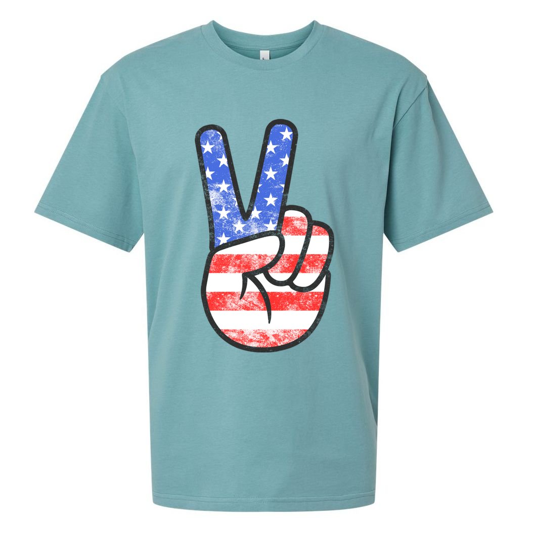 American Flag Peace Sign Hand 4th Of July Sueded Cloud Jersey T-Shirt