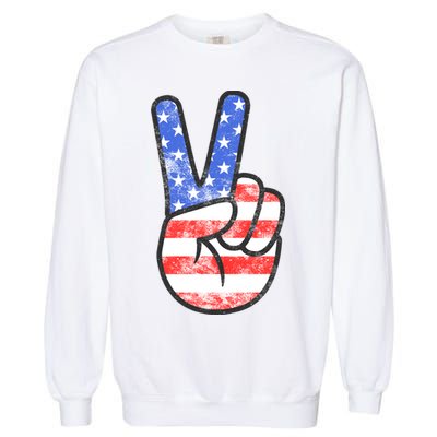 American Flag Peace Sign Hand 4th Of July Garment-Dyed Sweatshirt