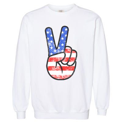 American Flag Peace Sign Hand 4th Of July Garment-Dyed Sweatshirt