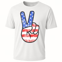 American Flag Peace Sign Hand 4th Of July Cooling Performance Crew T-Shirt
