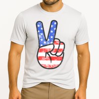 American Flag Peace Sign Hand 4th Of July Cooling Performance Crew T-Shirt