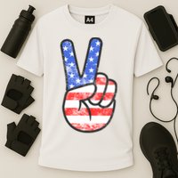American Flag Peace Sign Hand 4th Of July Cooling Performance Crew T-Shirt