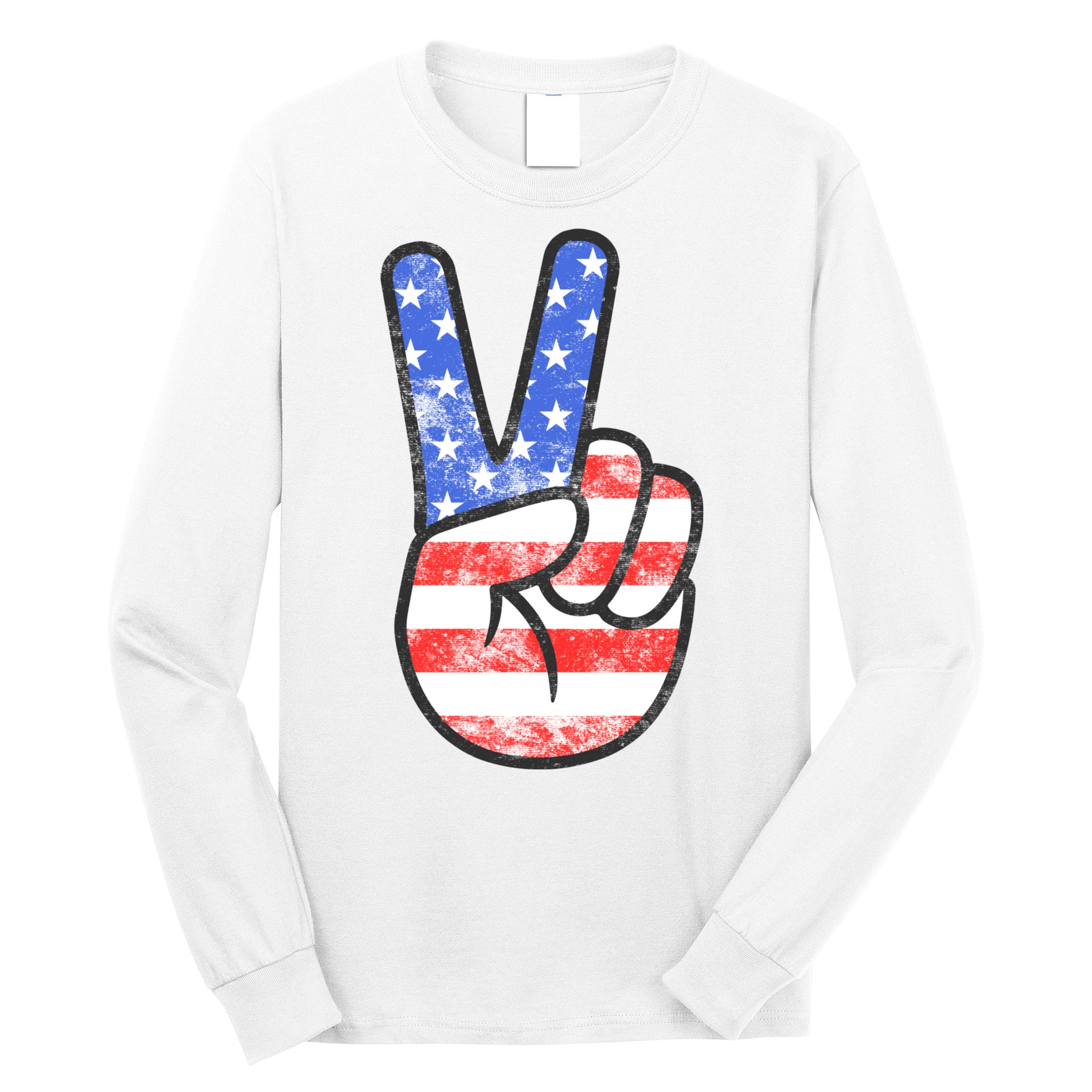 American Flag Peace Sign Hand 4th Of July Long Sleeve Shirt