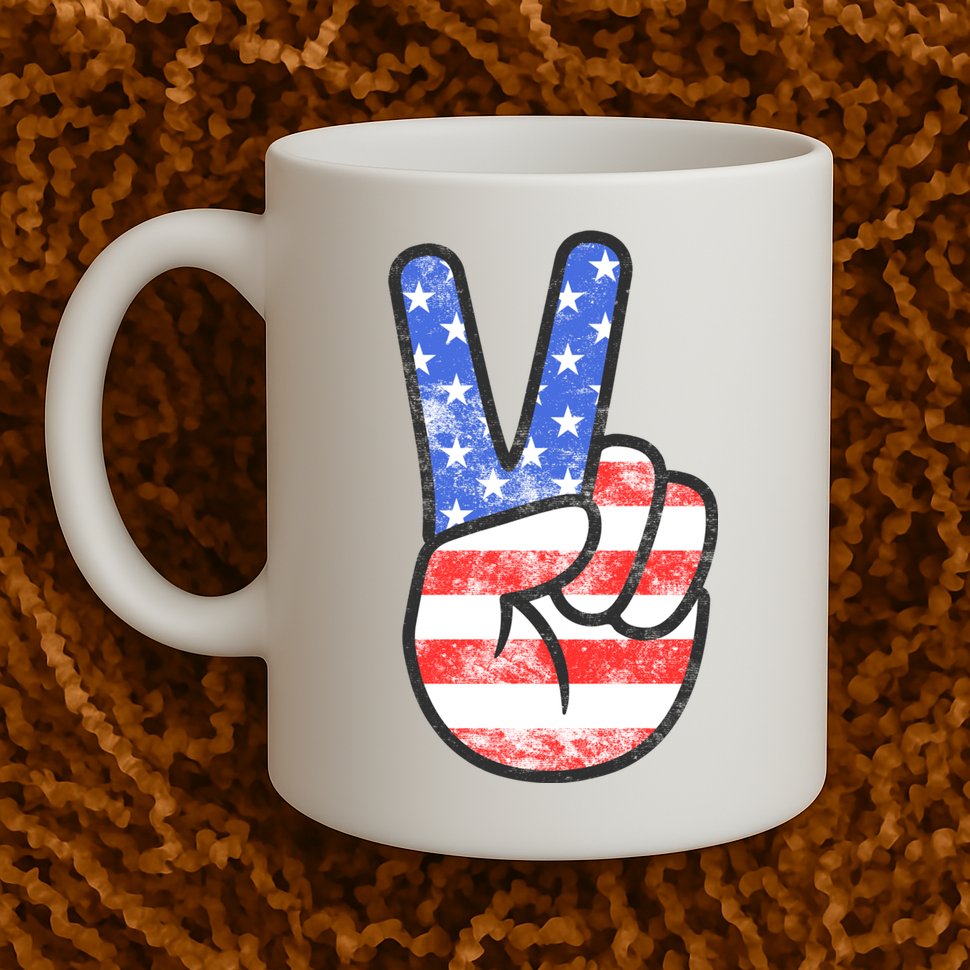 American Flag Peace Sign Hand 4th Of July Mug