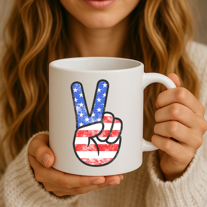 American Flag Peace Sign Hand 4th Of July Mug