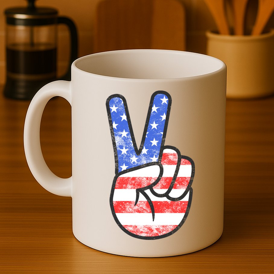 American Flag Peace Sign Hand 4th Of July Mug