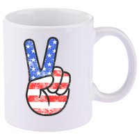 American Flag Peace Sign Hand 4th Of July 11oz C Handle Ceramic Mug