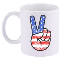 American Flag Peace Sign Hand 4th Of July 11oz C Handle Ceramic Mug