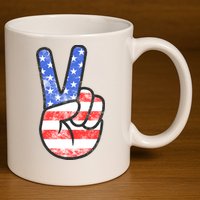 American Flag Peace Sign Hand 4th Of July 11oz C Handle Ceramic Mug