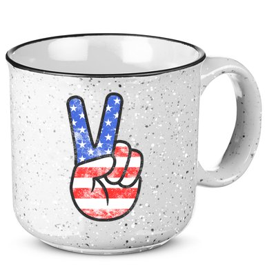 American Flag Peace Sign Hand 4th Of July 15oz Campfire Ceramic Mug