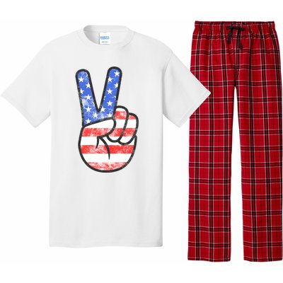 American Flag Peace Sign Hand 4th Of July Pajama Set