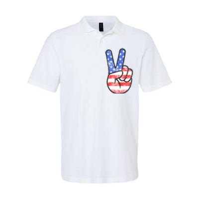 American Flag Peace Sign Hand 4th Of July Softstyle Adult Sport Polo