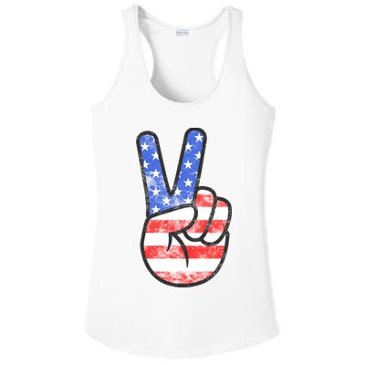 American Flag Peace Sign Hand 4th Of July Ladies PosiCharge Competitor Racerback Tank