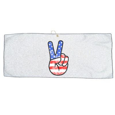 American Flag Peace Sign Hand 4th Of July Large Microfiber Waffle Golf Towel