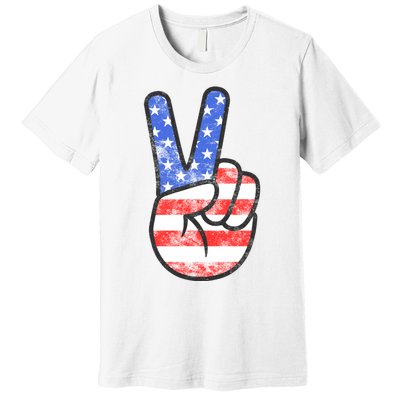 American Flag Peace Sign Hand 4th Of July Premium T-Shirt