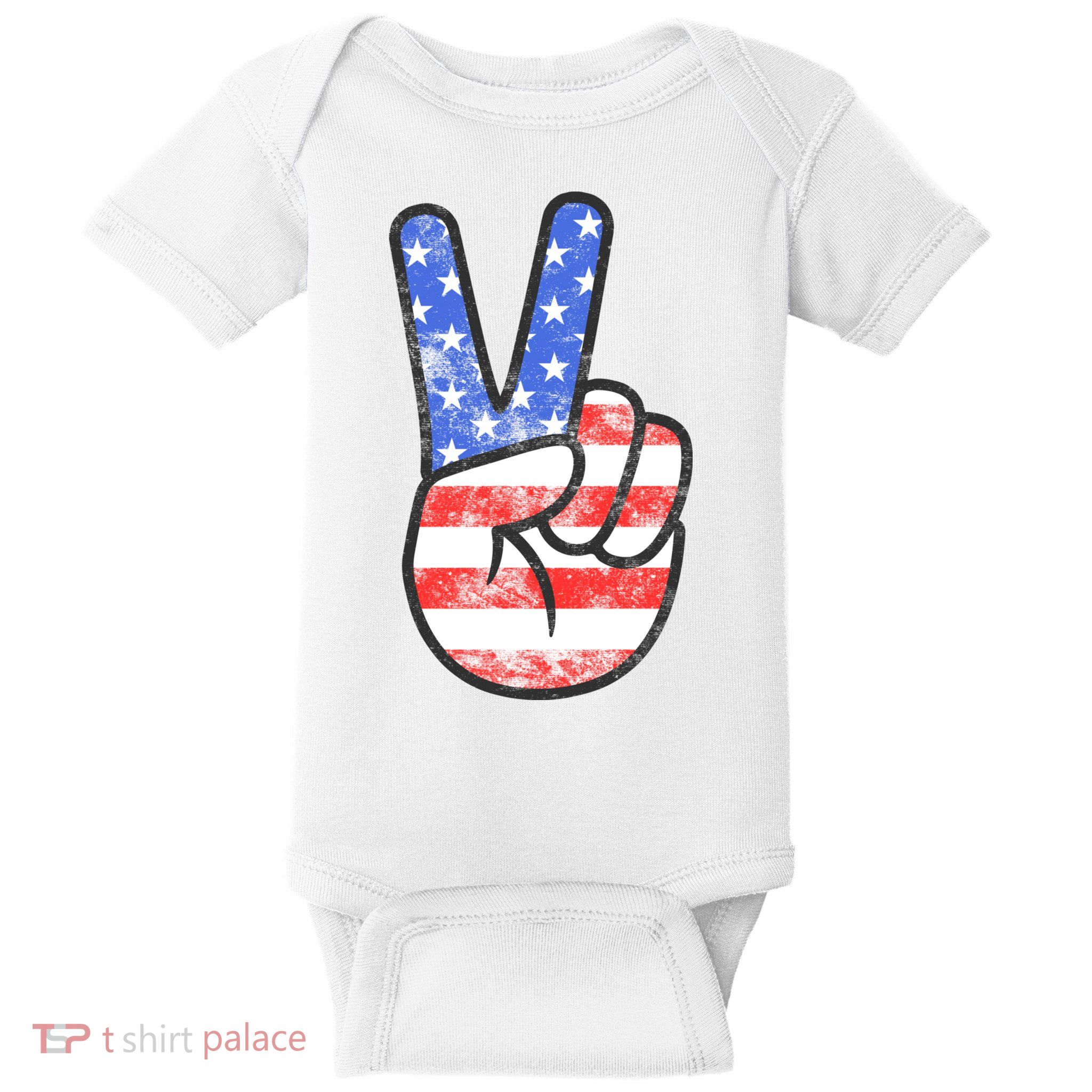 American Flag Peace Sign Hand 4th Of July Baby Bodysuit