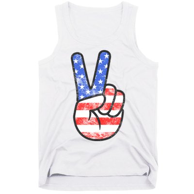 American Flag Peace Sign Hand 4th Of July Tank Top