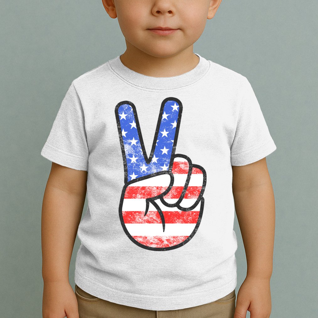 American Flag Peace Sign Hand 4th Of July Toddler T-Shirt