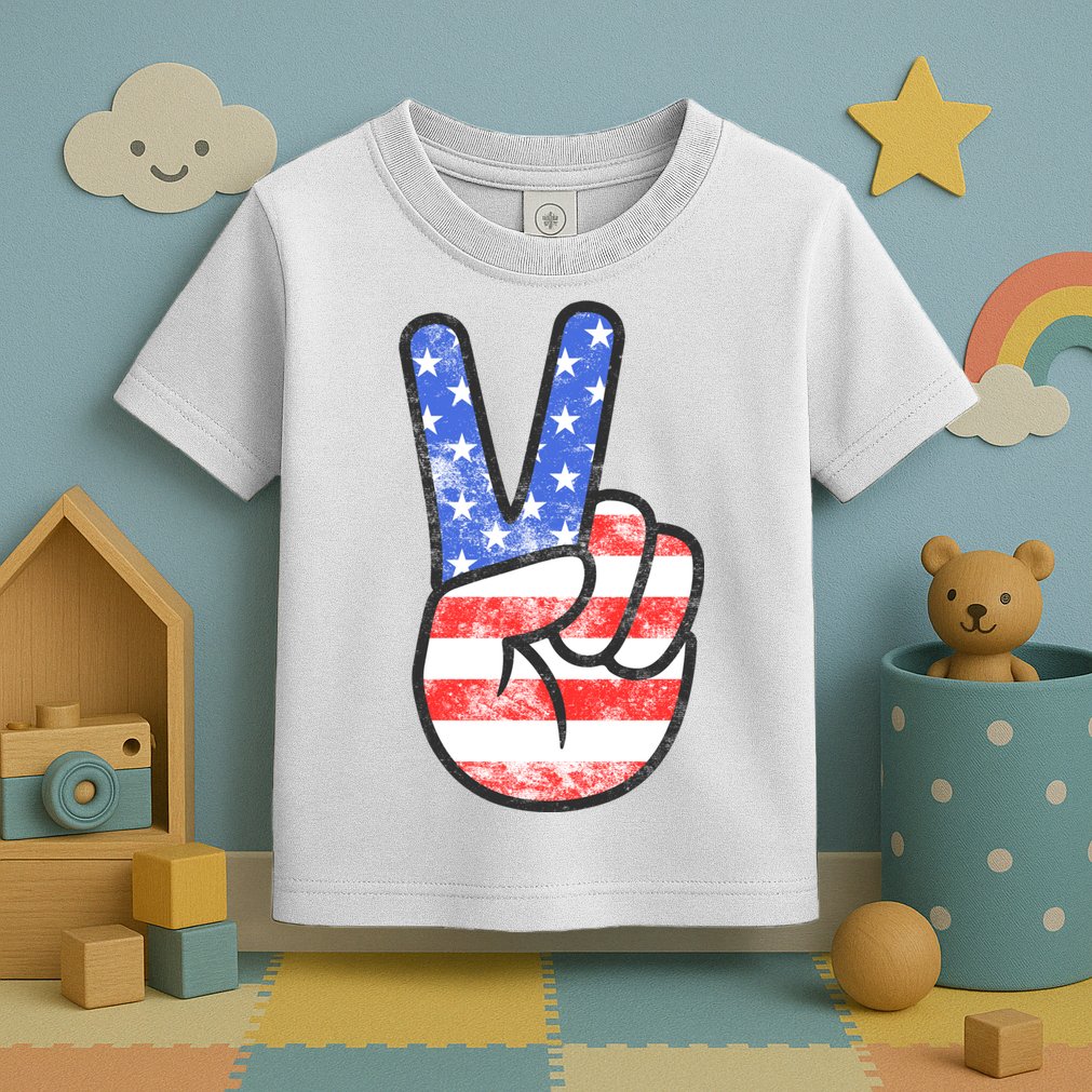 American Flag Peace Sign Hand 4th Of July Toddler T-Shirt