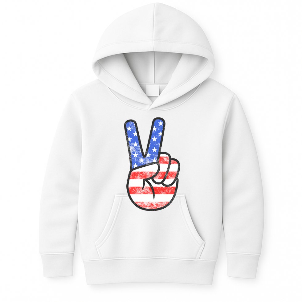American Flag Peace Sign Hand 4th Of July Kids Hoodie
