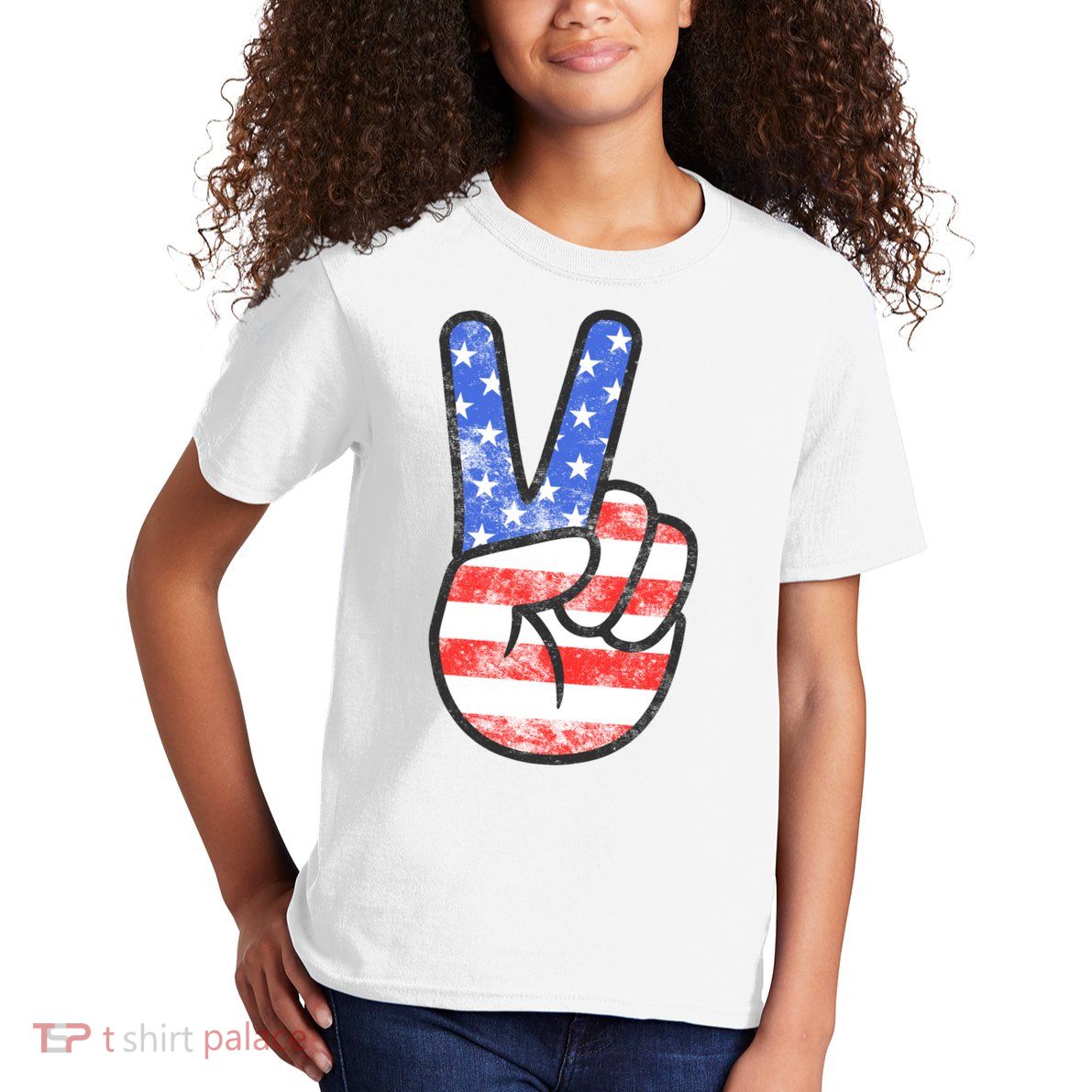 American Flag Peace Sign Hand 4th Of July Kids T-Shirt